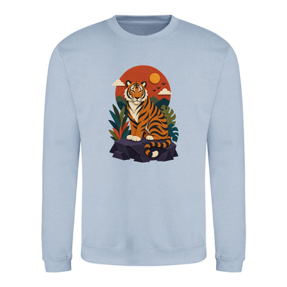Tiger at Dusk Adult Sweatshirt - Felt & Fauna Sky Blue colour variant image