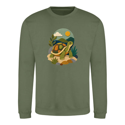Tortoise on the Trail Adult Sweatshirt - Felt & Fauna Earthy Green colour variant image