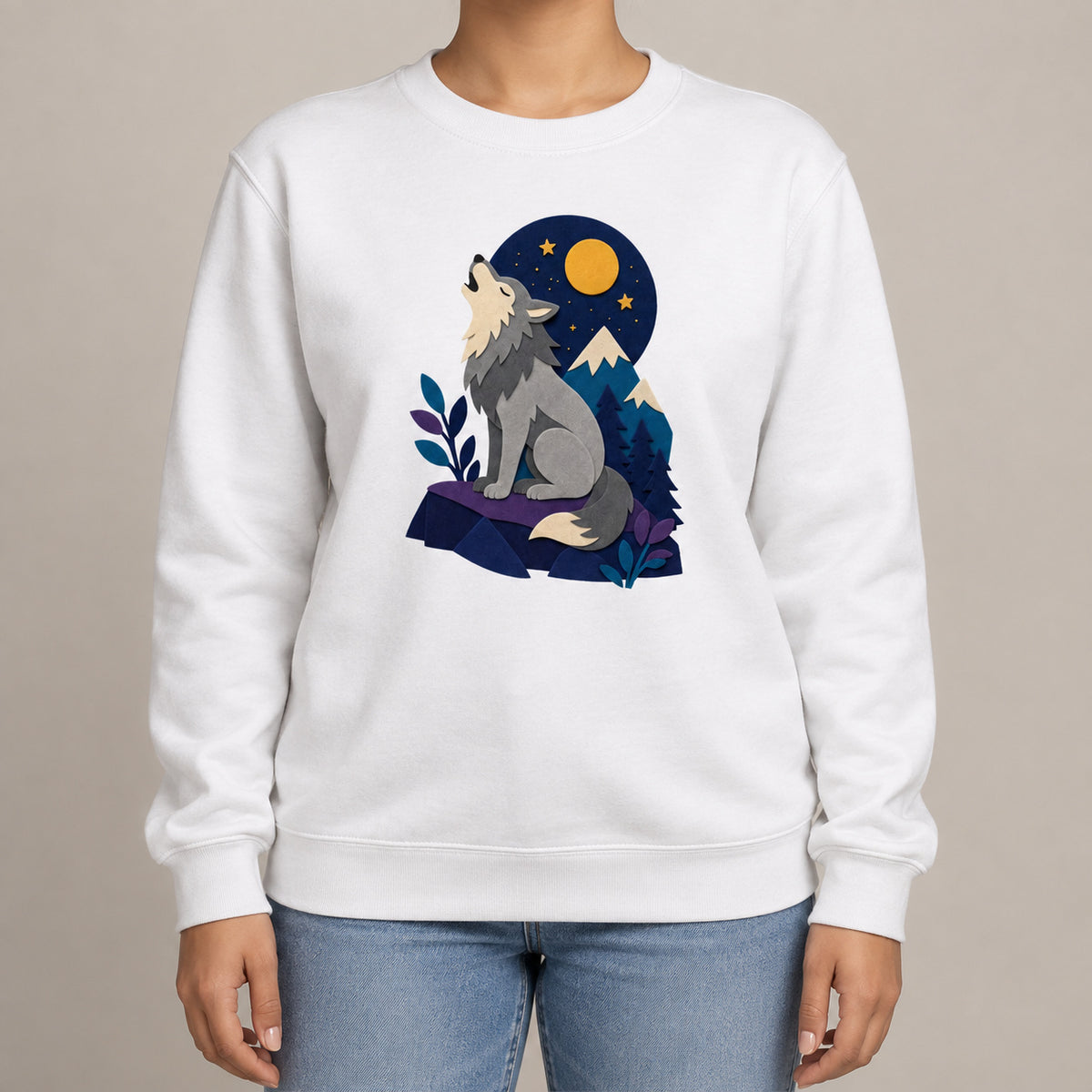 Wolf Beneath the Moon Adult Sweatshirt - Felt & Fauna lead image