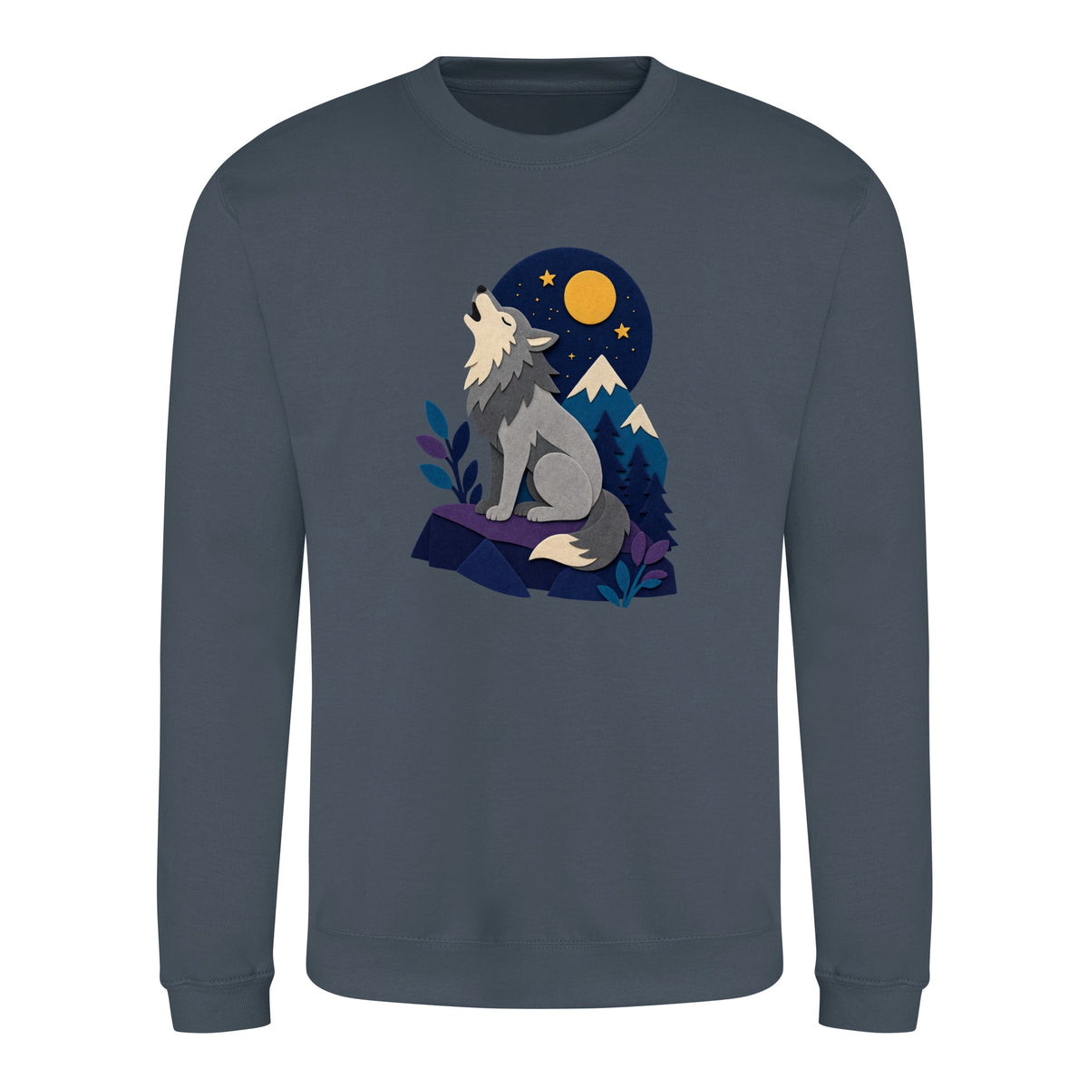 Wolf Beneath the Moon Adult Sweatshirt - Felt & Fauna Airforce Blue colour variant image