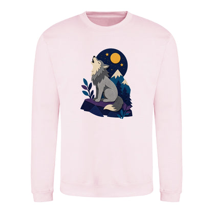 Wolf Beneath the Moon Adult Sweatshirt - Felt & Fauna Baby Pink colour variant image