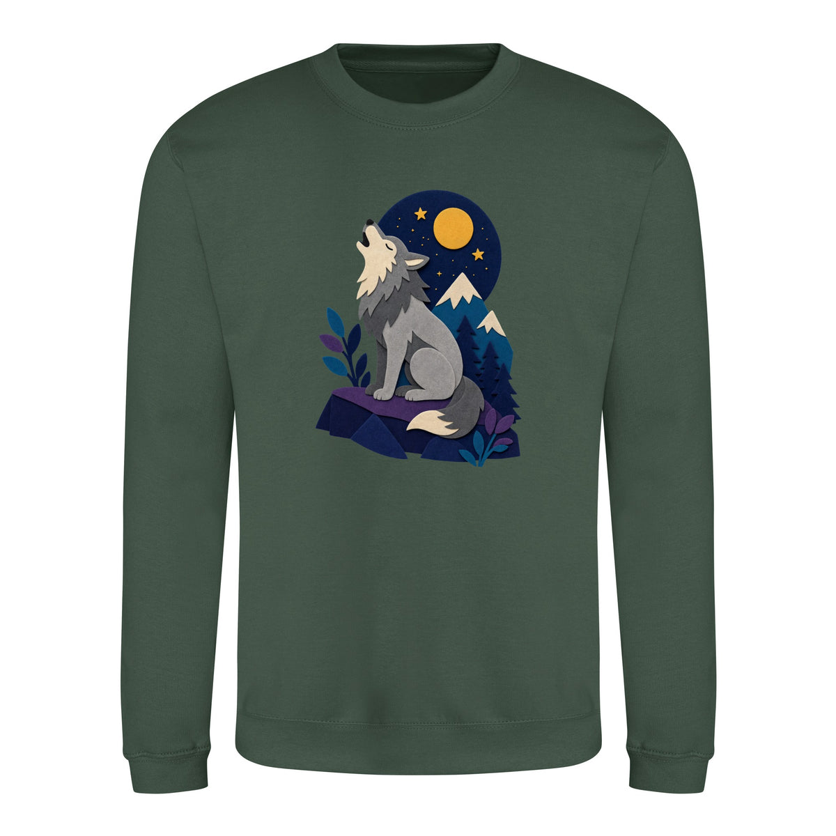 Wolf Beneath the Moon Adult Sweatshirt - Felt & Fauna Bottle Green colour variant image
