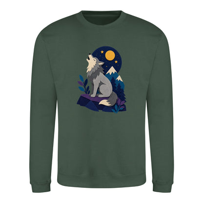 Wolf Beneath the Moon Adult Sweatshirt - Felt & Fauna Bottle Green colour variant image