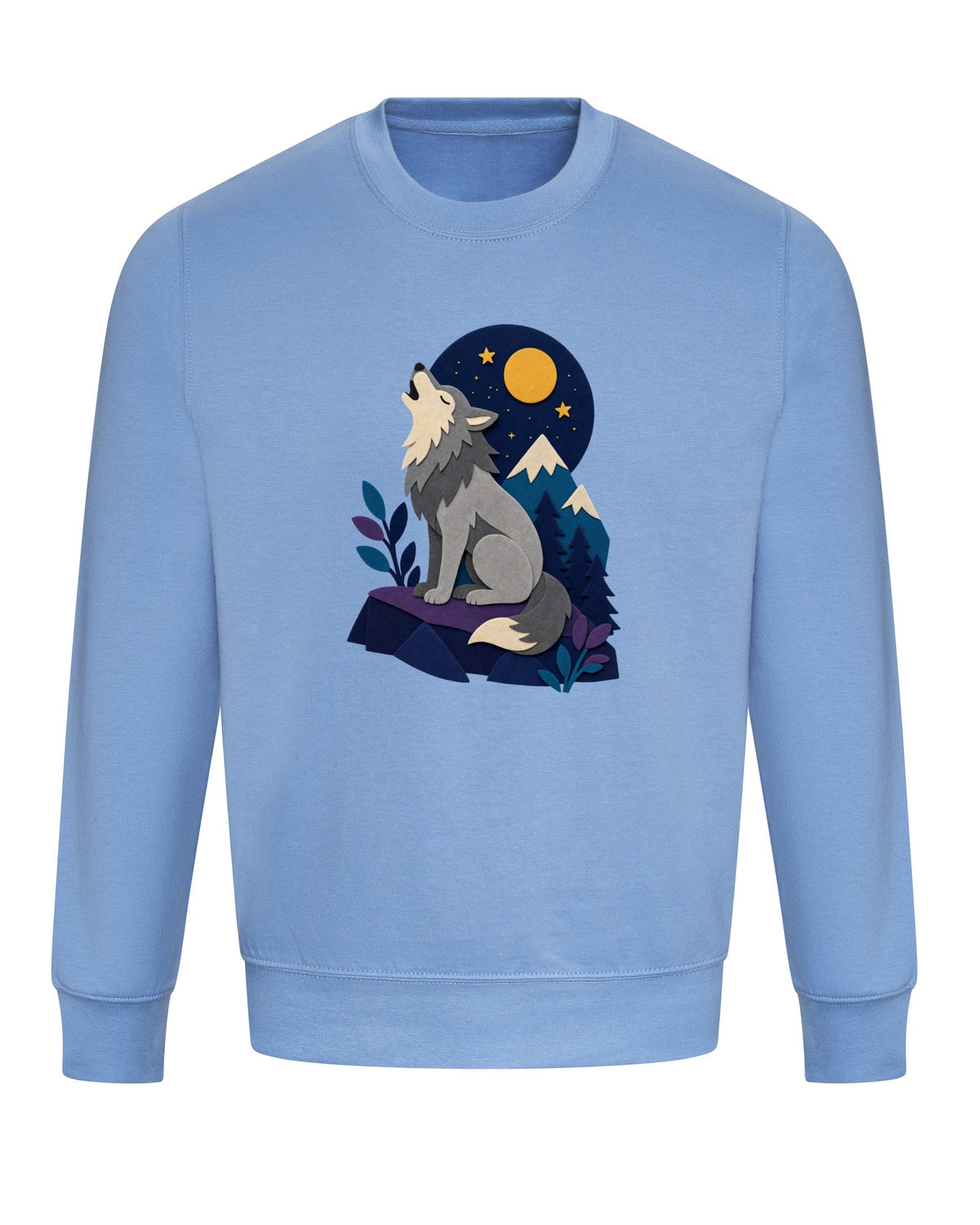 Wolf Beneath the Moon Adult Sweatshirt - Felt & Fauna Cornflower Blue colour variant image