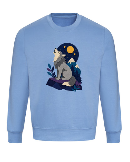 Wolf Beneath the Moon Adult Sweatshirt - Felt & Fauna Cornflower Blue colour variant image