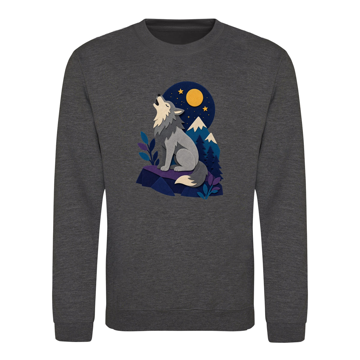 Wolf Beneath the Moon Adult Sweatshirt - Felt & Fauna Charcoal colour variant image