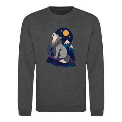 Wolf Beneath the Moon Adult Sweatshirt - Felt & Fauna Charcoal colour variant image