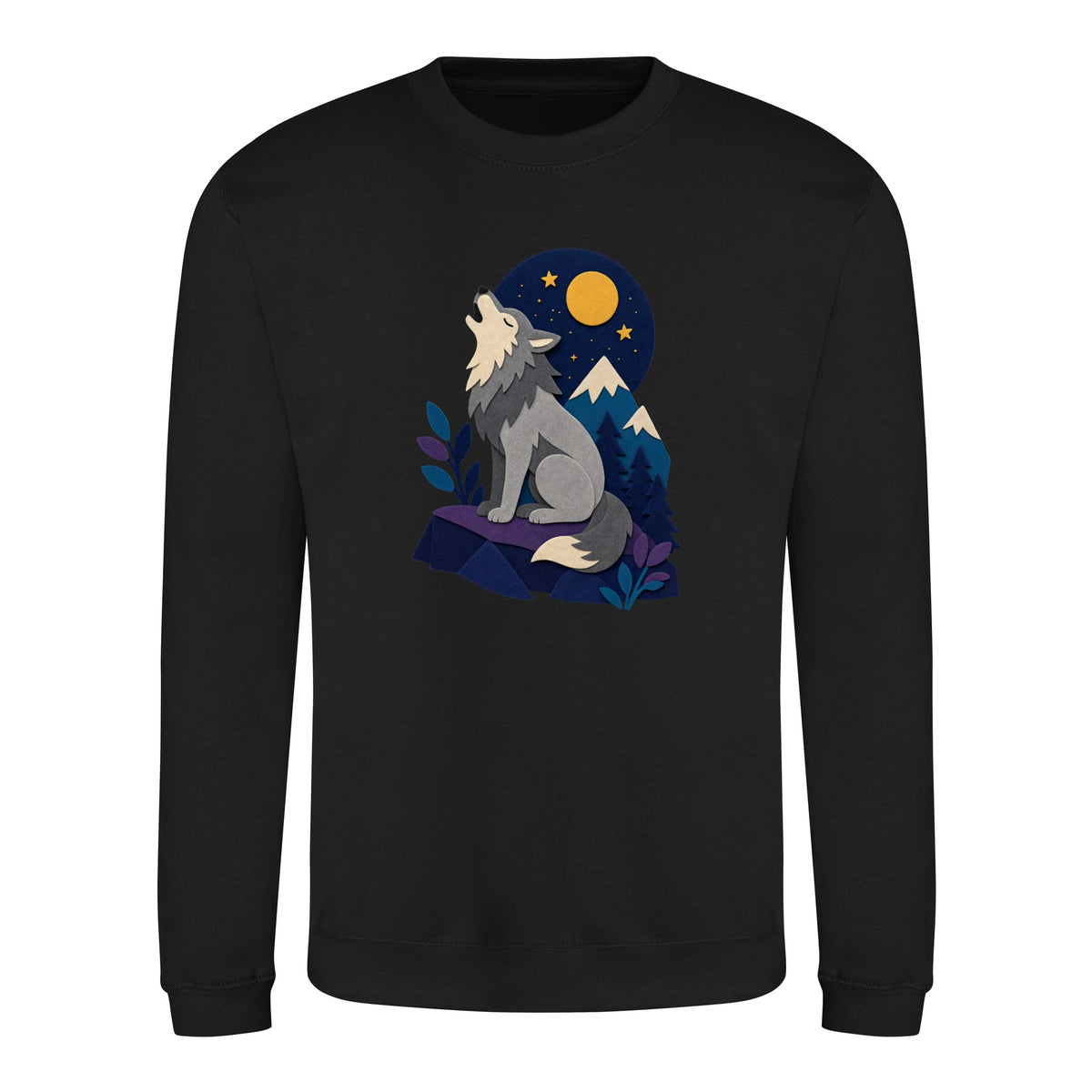Wolf Beneath the Moon Adult Sweatshirt - Felt & Fauna Deep Black colour variant image