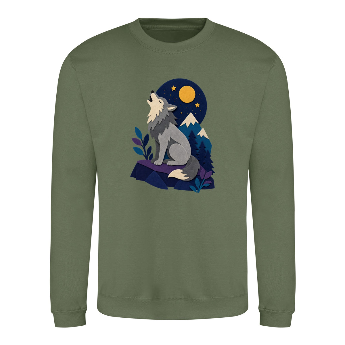 Wolf Beneath the Moon Adult Sweatshirt - Felt & Fauna Earthy Green colour variant image