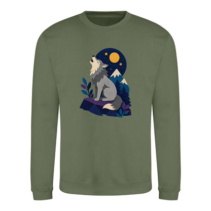 Wolf Beneath the Moon Adult Sweatshirt - Felt & Fauna Earthy Green colour variant image