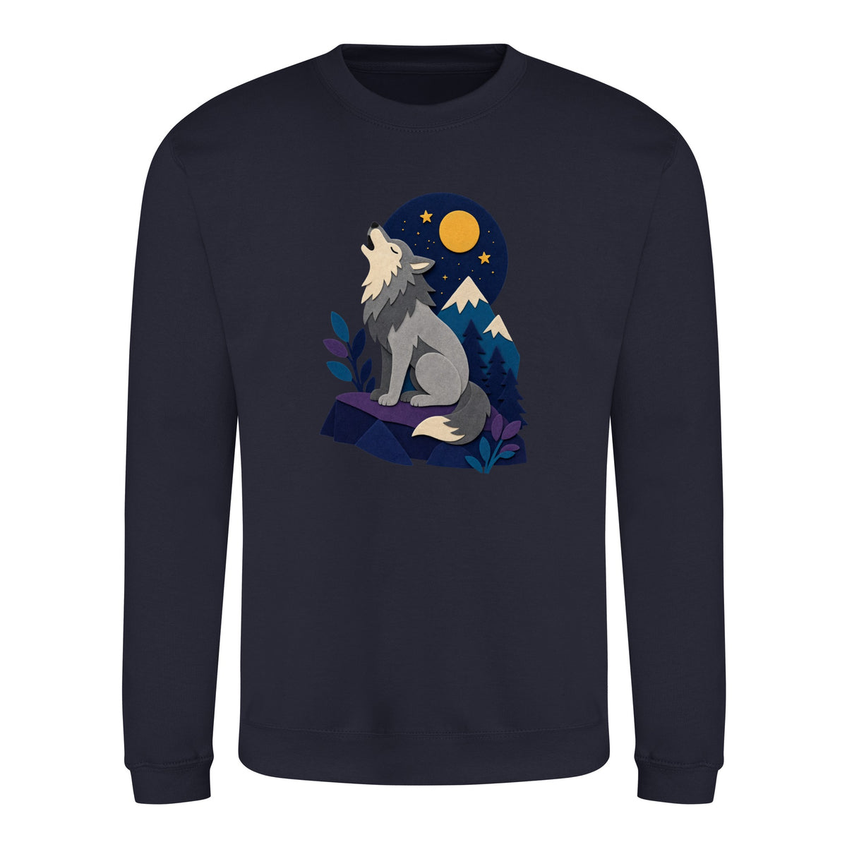 Wolf Beneath the Moon Adult Sweatshirt - Felt & Fauna French Navy colour variant image