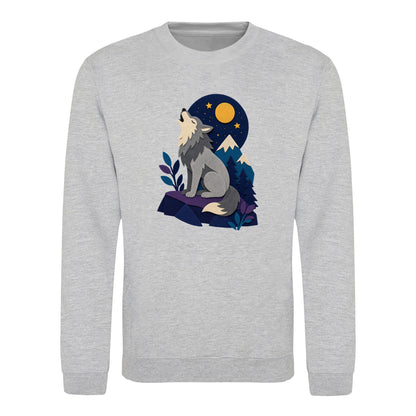 Wolf Beneath the Moon Adult Sweatshirt - Felt & Fauna Heather Grey colour variant image