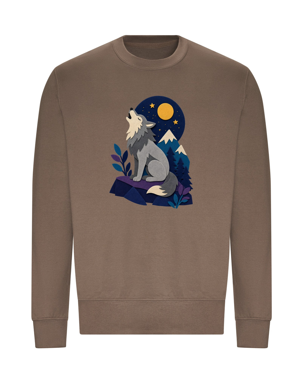 Wolf Beneath the Moon Adult Sweatshirt - Felt & Fauna Mocha Brown colour variant image