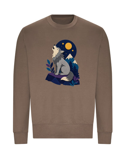 Wolf Beneath the Moon Adult Sweatshirt - Felt & Fauna Mocha Brown colour variant image