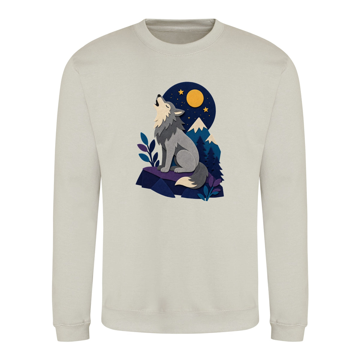 Wolf Beneath the Moon Adult Sweatshirt - Felt & Fauna Natural Stone colour variant image