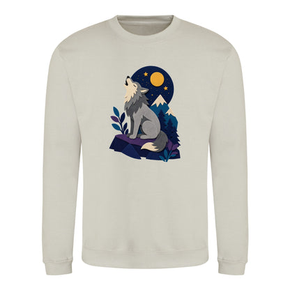 Wolf Beneath the Moon Adult Sweatshirt - Felt & Fauna Natural Stone colour variant image