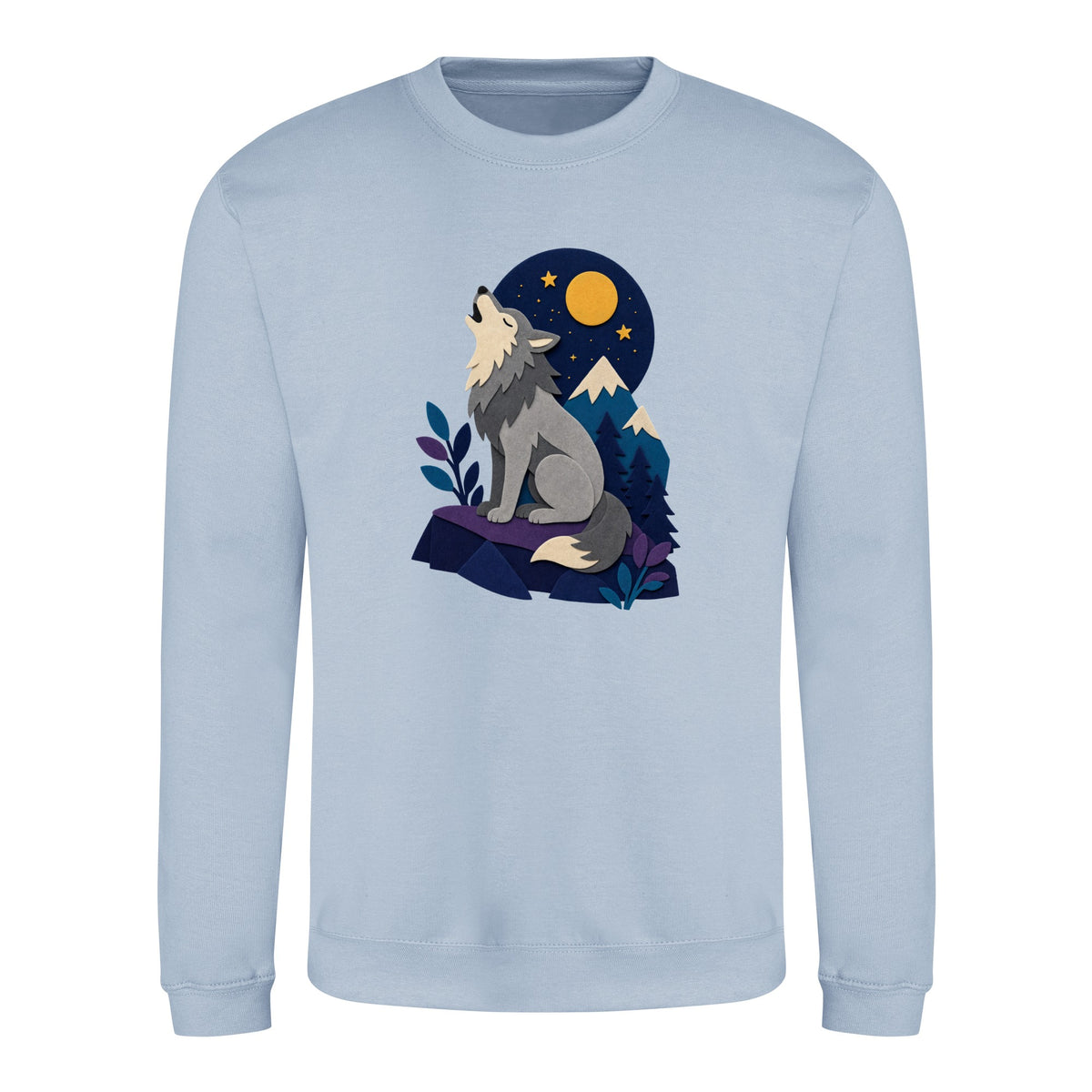 Wolf Beneath the Moon Adult Sweatshirt - Felt & Fauna Sky Blue colour variant image