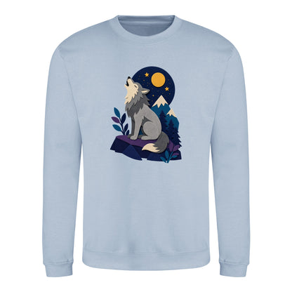 Wolf Beneath the Moon Adult Sweatshirt - Felt & Fauna Sky Blue colour variant image