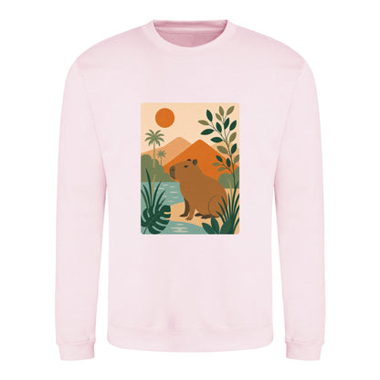 Capybara Oasis Adult Sweatshirt - Wild Horizons Baby Pink colour variant image