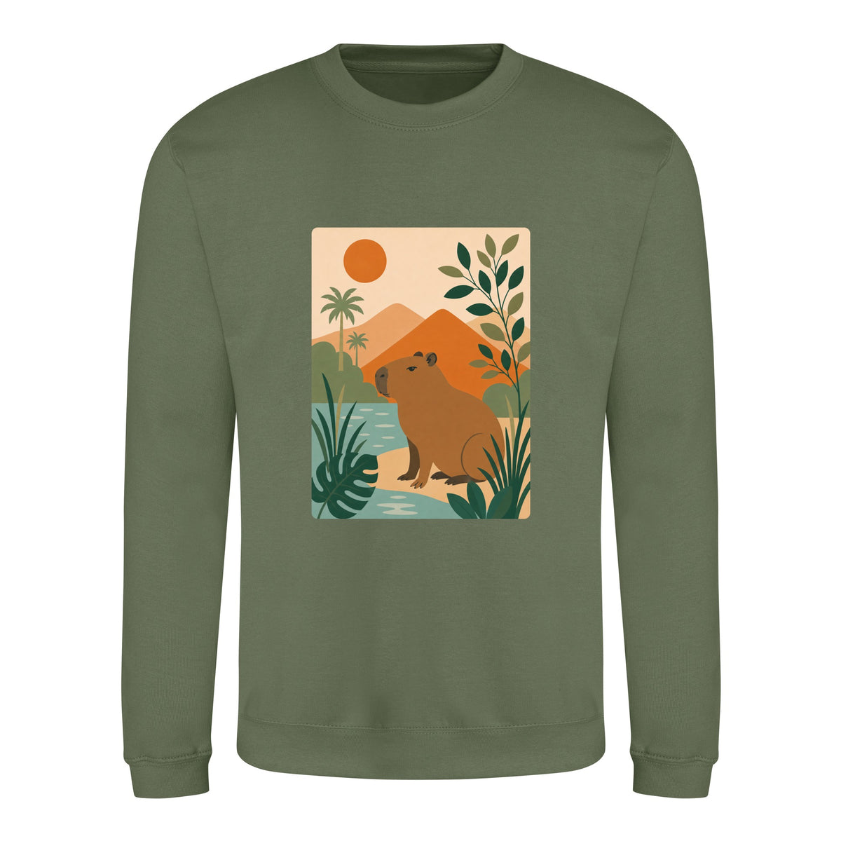 Capybara Oasis Adult Sweatshirt - Wild Horizons Earthy Green colour variant image
