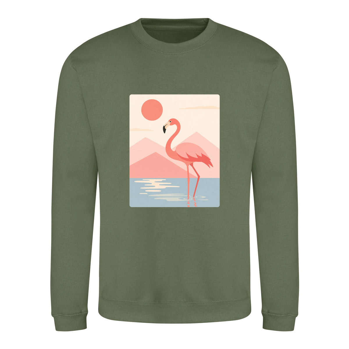 Flamingo Reflections Adult Sweatshirt - Wild Horizons Earthy Green colour variant image