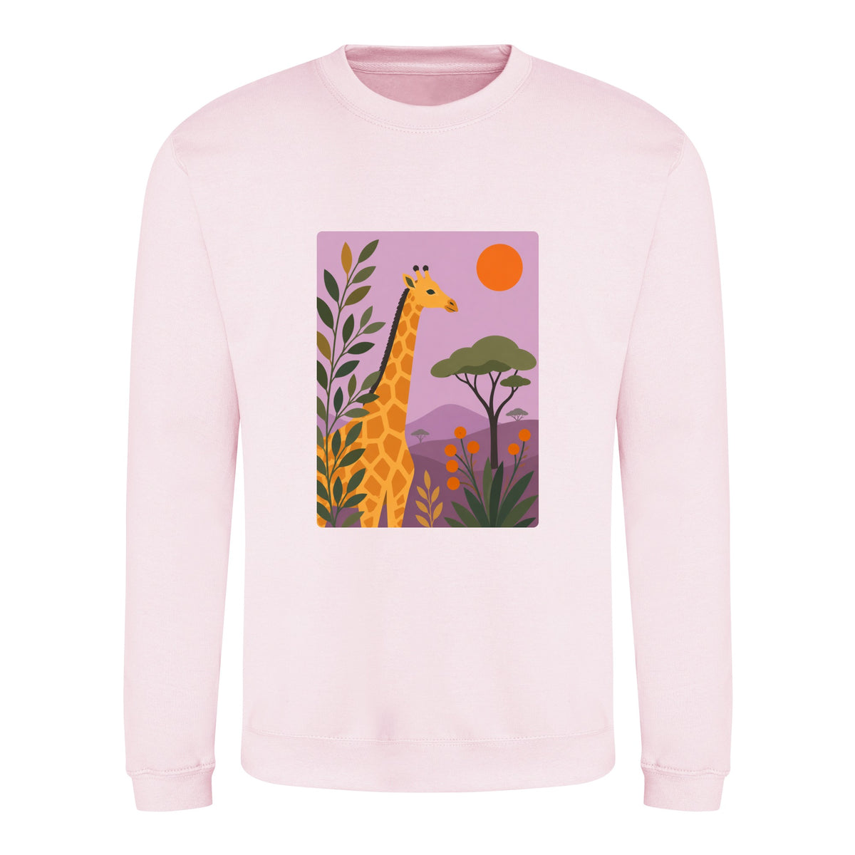 Giraffe Among the Acacias Adult Sweatshirt - Wild Horizons Baby Pink colour variant image