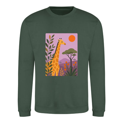 Giraffe Among the Acacias Adult Sweatshirt - Wild Horizons Bottle Green colour variant image