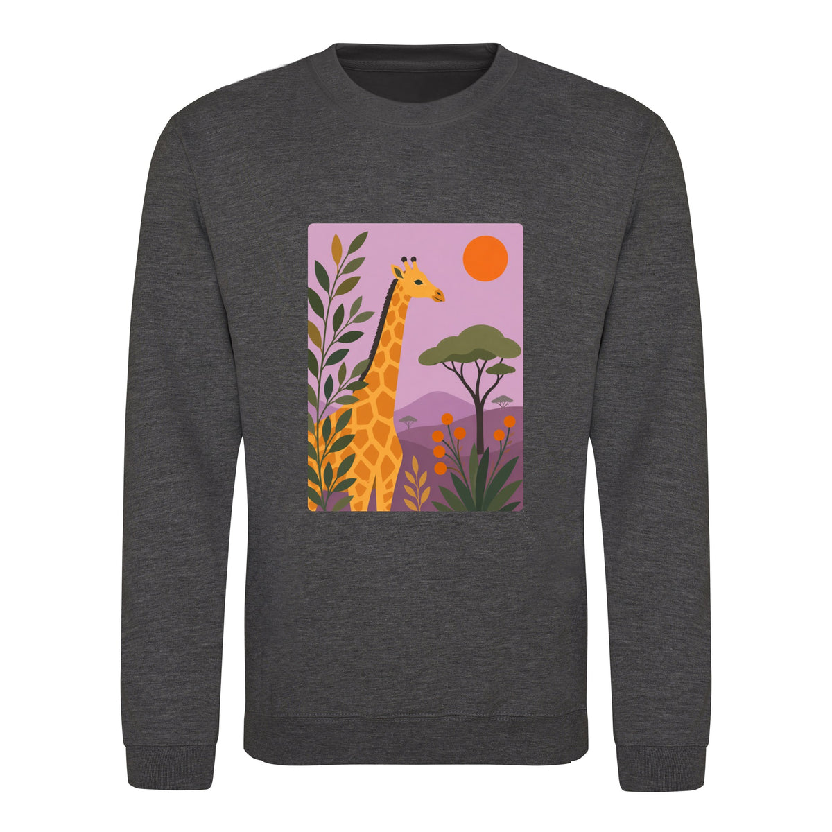 Giraffe Among the Acacias Adult Sweatshirt - Wild Horizons Charcoal colour variant image