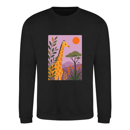 Giraffe Among the Acacias Adult Sweatshirt - Wild Horizons Deep Black colour variant image