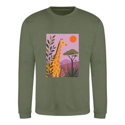 Giraffe Among the Acacias Adult Sweatshirt - Wild Horizons Earthy Green colour variant image