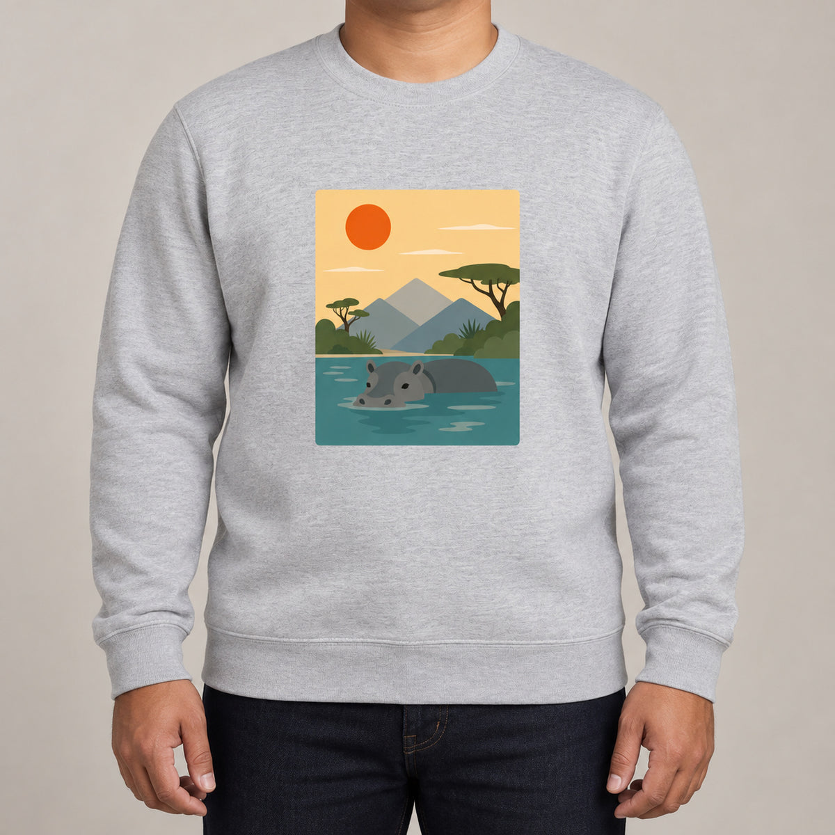 Hippo in Still Waters Adult Sweatshirt - Wild Horizons lead image