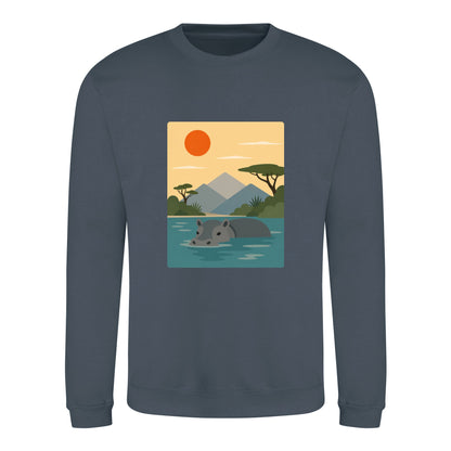 Hippo in Still Waters Adult Sweatshirt - Wild Horizons Airforce Blue colour variant image