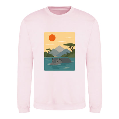 Hippo in Still Waters Adult Sweatshirt - Wild Horizons Baby Pink colour variant image