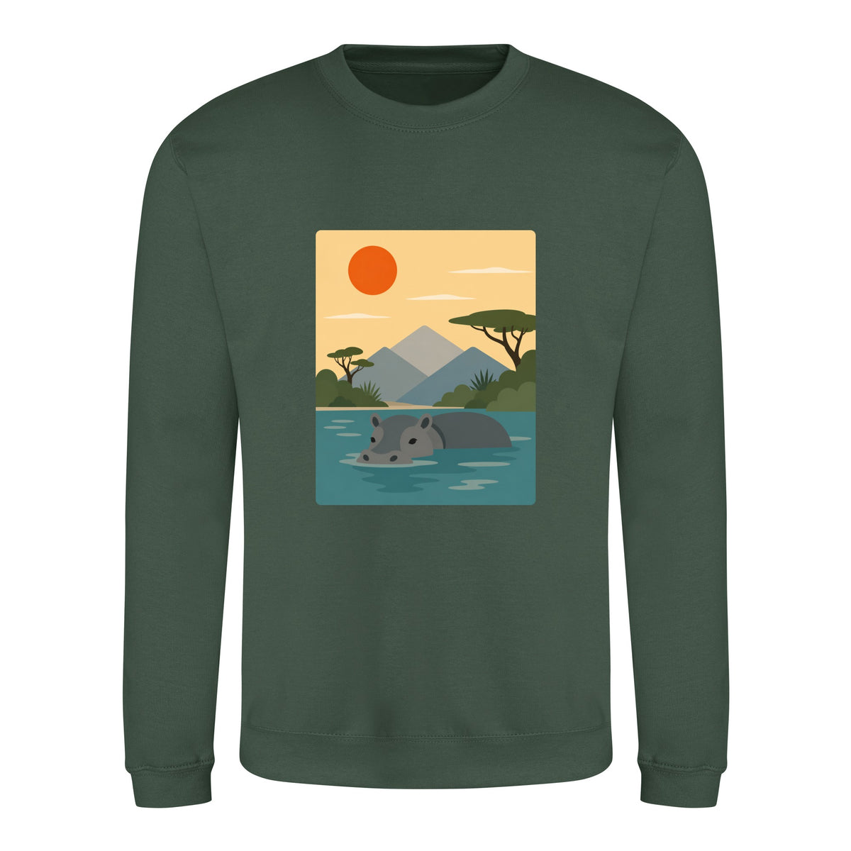 Hippo in Still Waters Adult Sweatshirt - Wild Horizons Bottle Green colour variant image