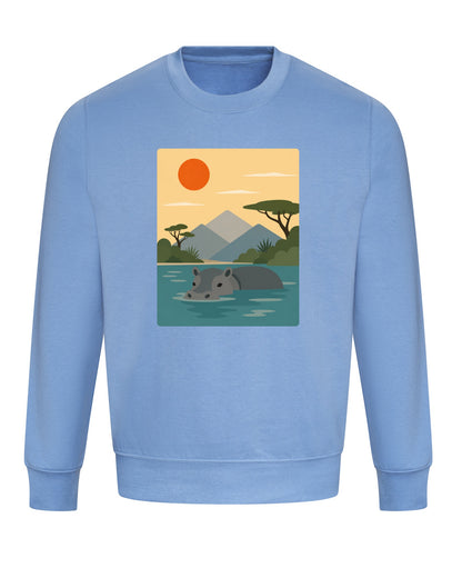 Hippo in Still Waters Adult Sweatshirt - Wild Horizons Cornflower Blue colour variant image