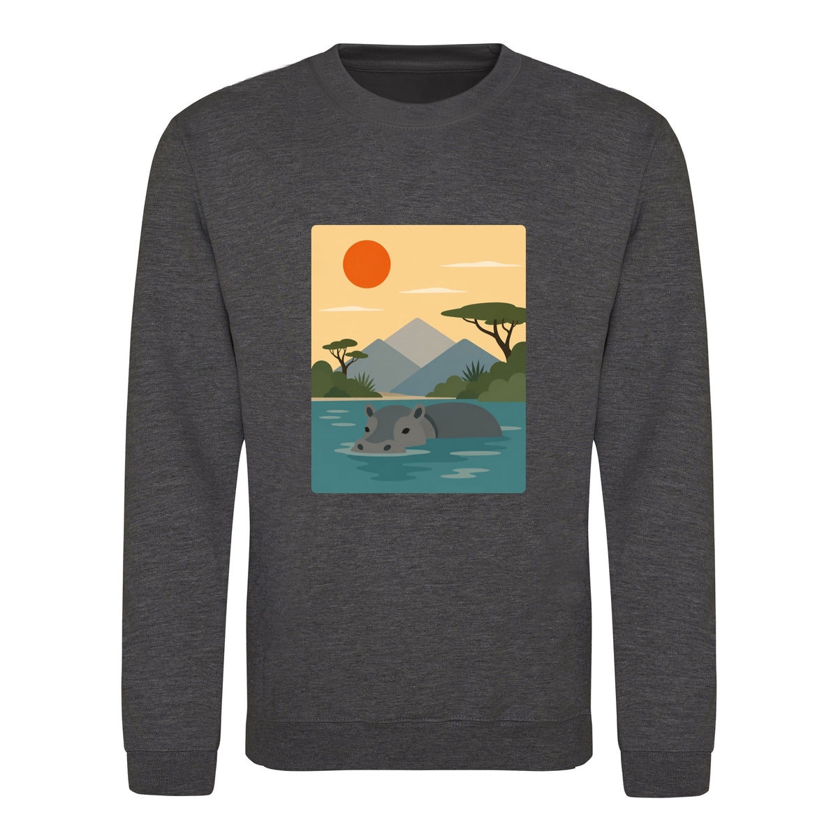 Hippo in Still Waters Adult Sweatshirt - Wild Horizons Charcoal colour variant image