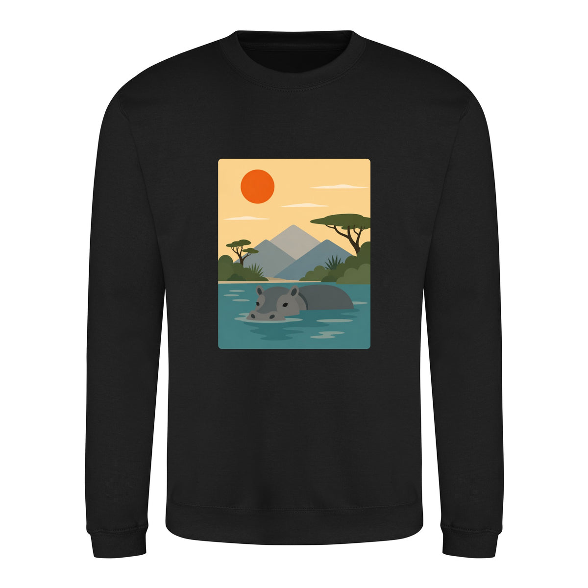 Hippo in Still Waters Adult Sweatshirt - Wild Horizons Deep Black colour variant image