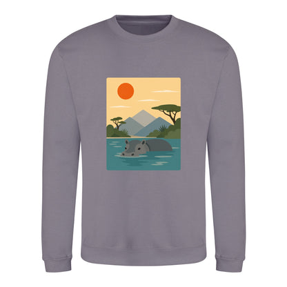 Hippo in Still Waters Adult Sweatshirt - Wild Horizons Dusty Lilac colour variant image