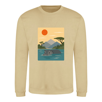 Hippo in Still Waters Adult Sweatshirt - Wild Horizons Desert Sand colour variant image