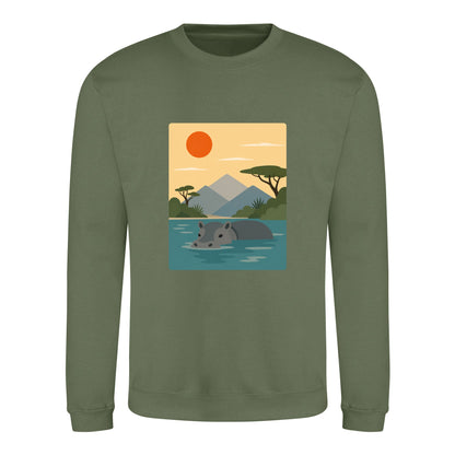 Hippo in Still Waters Adult Sweatshirt - Wild Horizons Earthy Green colour variant image
