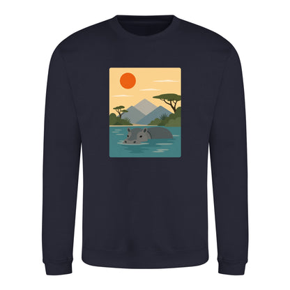 Hippo in Still Waters Adult Sweatshirt - Wild Horizons French Navy colour variant image