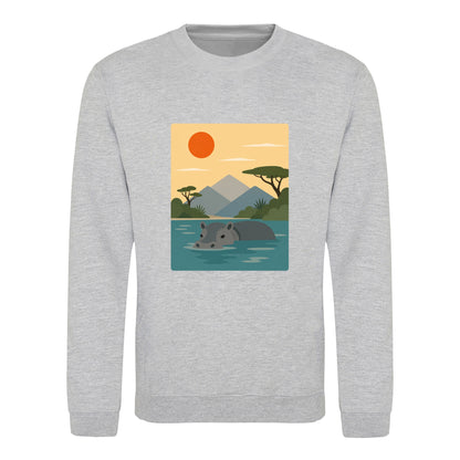 Hippo in Still Waters Adult Sweatshirt - Wild Horizons Heather Grey colour variant image