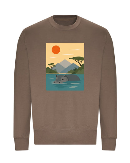 Hippo in Still Waters Adult Sweatshirt - Wild Horizons Mocha Brown colour variant image