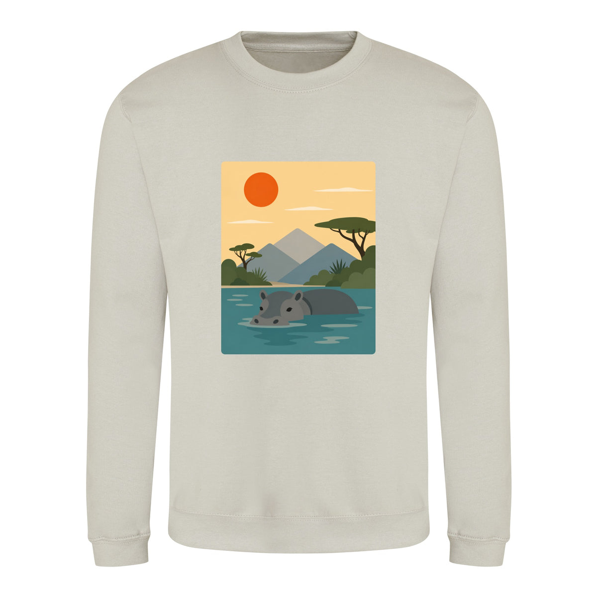Hippo in Still Waters Adult Sweatshirt - Wild Horizons Natural Stone colour variant image