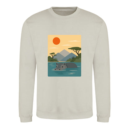 Hippo in Still Waters Adult Sweatshirt - Wild Horizons Natural Stone colour variant image