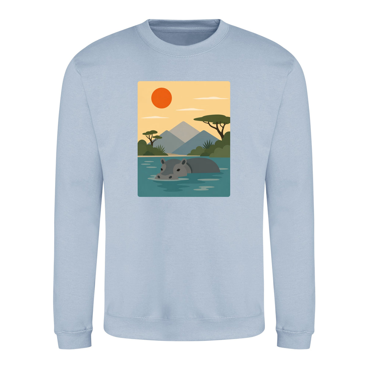 Hippo in Still Waters Adult Sweatshirt - Wild Horizons Sky Blue colour variant image
