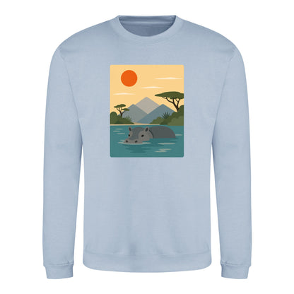 Hippo in Still Waters Adult Sweatshirt - Wild Horizons Sky Blue colour variant image