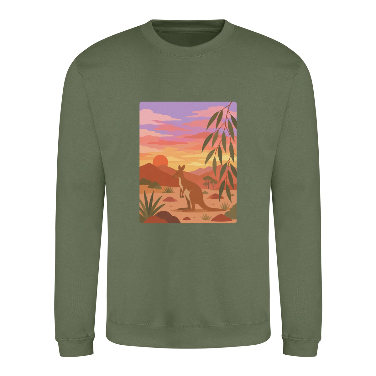 Kangaroo at Dusk Adult Sweatshirt - Wild Horizons Earthy Green colour variant image