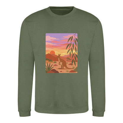 Kangaroo at Dusk Adult Sweatshirt - Wild Horizons Earthy Green colour variant image