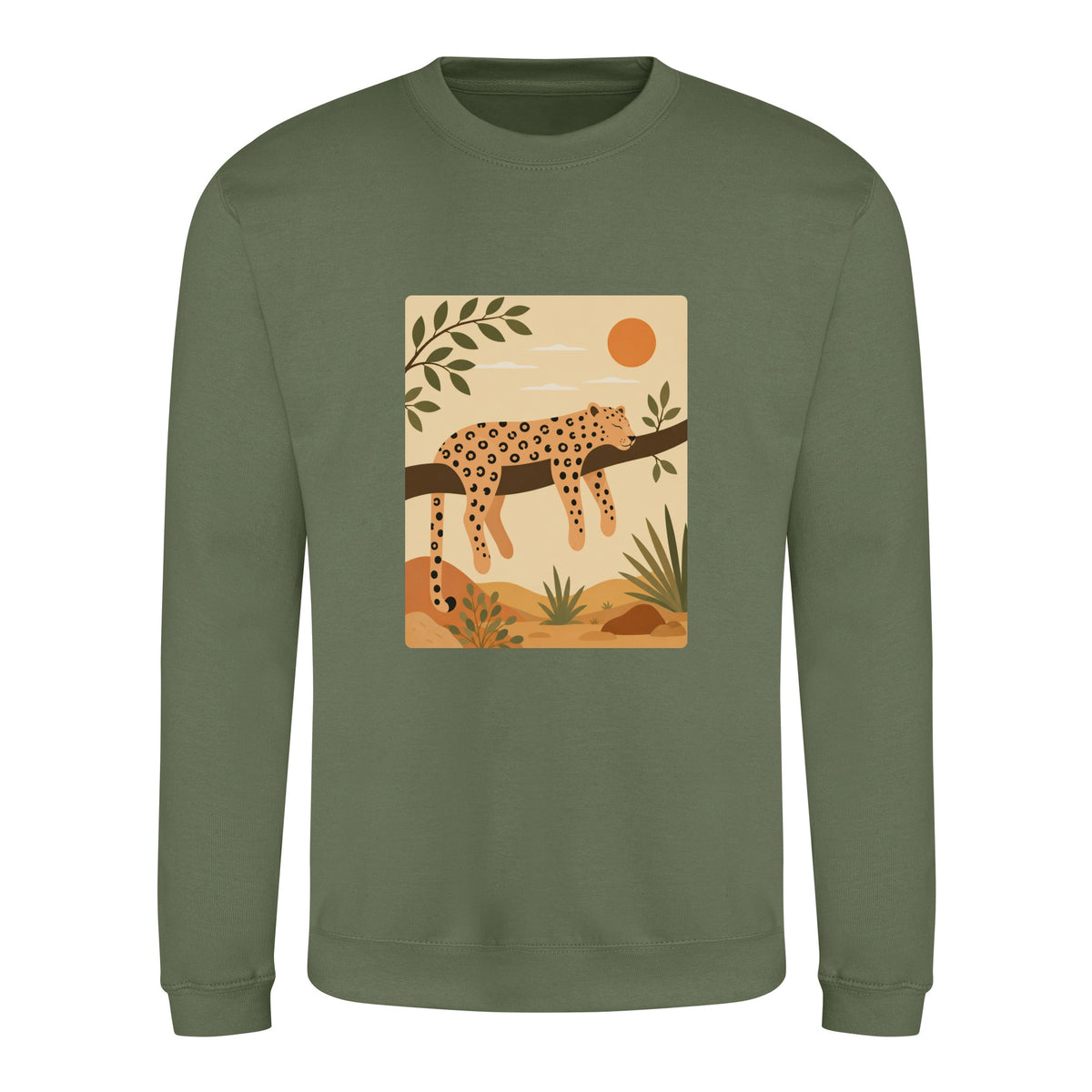 Leopard in the Shade Adult Sweatshirt - Wild Horizons Earthy Green colour variant image